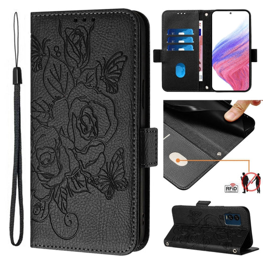 For Nothing CMF Phone 1 Embossed Rose RFID Anti-theft Leather Phone Case(Black) - More Brand by buy2fix | Online Shopping UK | buy2fix