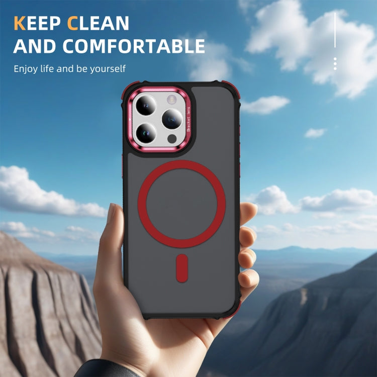 For iPhone 15 Pro Max Rainbow Series Skin Feel MagSafe Lens Holder Phone Case(Red) - iPhone 15 Pro Max Cases by buy2fix | Online Shopping UK | buy2fix