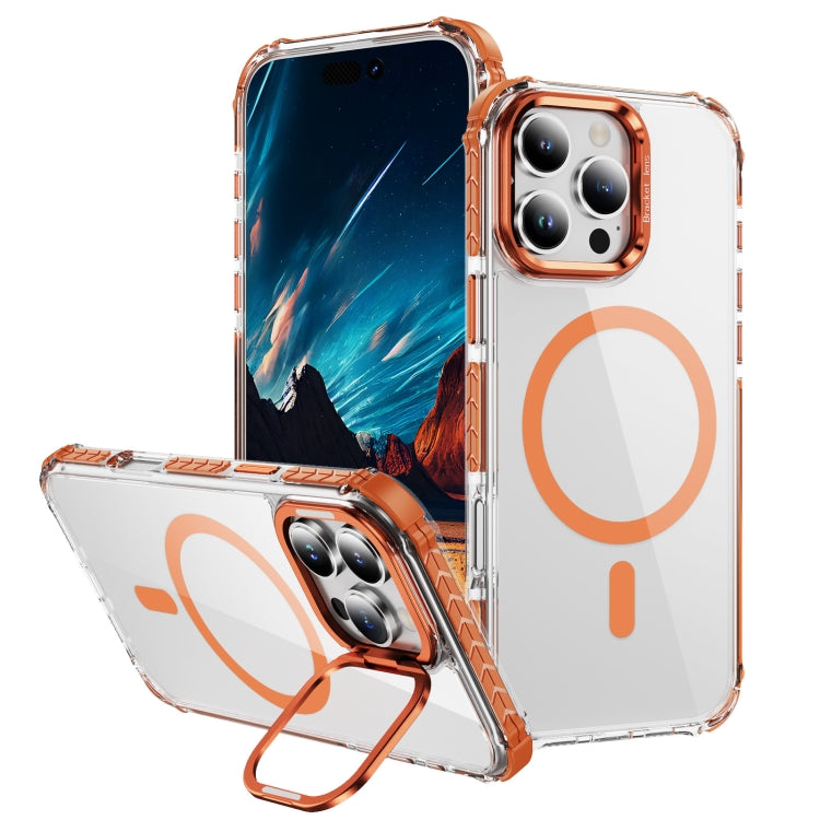 For iPhone 16 Pro Rainbow Series Transparent MagSafe Lens Holder Phone Case(Orange) - iPhone 16 Pro Cases by buy2fix | Online Shopping UK | buy2fix