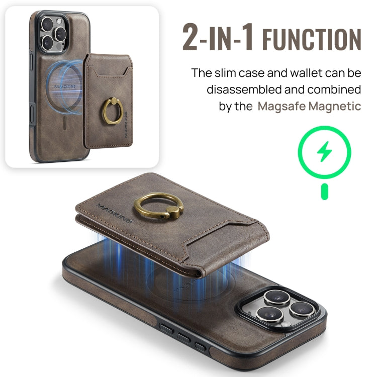 For iPhone 16 Pro Max DG.MING K1 MagSafe Detachable Wallet RFID Back Cover Phone Case(Coffee) - iPhone 16 Pro Max Cases by DG.MING | Online Shopping UK | buy2fix