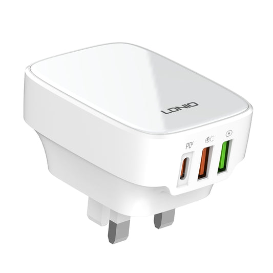 LDNIO Q334 32W Type-C + Dual USB Port Charger with 1m USB-C / Type-C to 8 Pin Data Cable, Plug Type:UK Plug(White) - USB Charger by LDNIO | Online Shopping UK | buy2fix