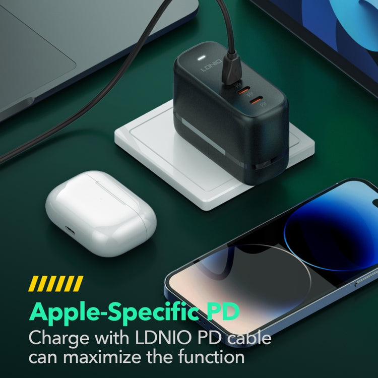 LDNIO Q367 65W GaN 3 x USB-C / Type-C Interface Charger with 1m USB-C / Type-C to USB-C / Type-C Data Cable, Plug Type:US Plug(Black) - USB Charger by LDNIO | Online Shopping UK | buy2fix