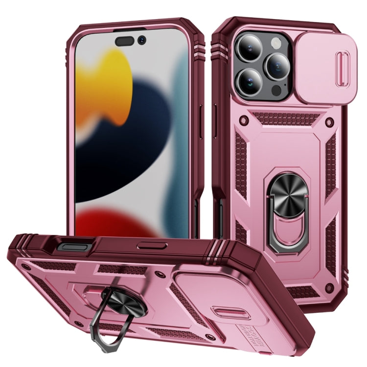 For iPhone 16 Pro Max Sliding Camshield TPU + PC Phone Case with Holder(Pink+Rose Red) - iPhone 16 Pro Max Cases by buy2fix | Online Shopping UK | buy2fix