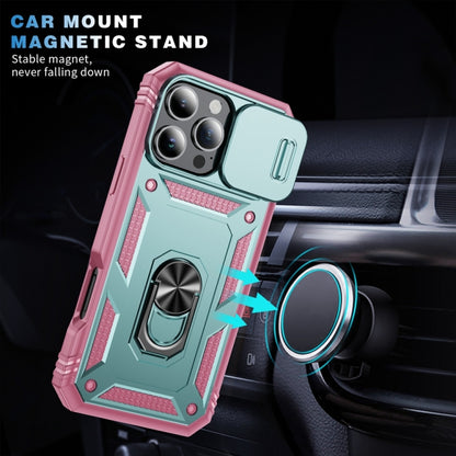 For iPhone 16 Pro Max Sliding Camshield TPU + PC Phone Case with Holder(Green+Pink) - iPhone 16 Pro Max Cases by buy2fix | Online Shopping UK | buy2fix