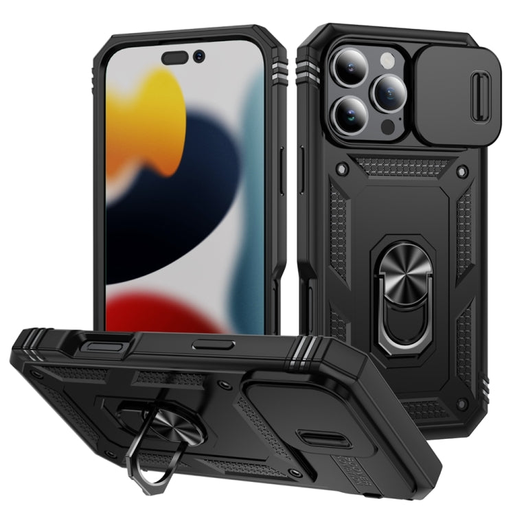 For iPhone 16 Pro Sliding Camshield TPU + PC Phone Case with Holder(Black) - iPhone 16 Pro Cases by buy2fix | Online Shopping UK | buy2fix