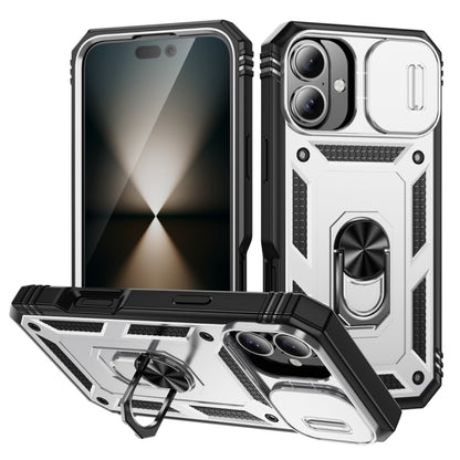 For iPhone 16 Plus Sliding Camshield TPU + PC Phone Case with Holder(White+Black) - iPhone 16 Plus Cases by buy2fix | Online Shopping UK | buy2fix