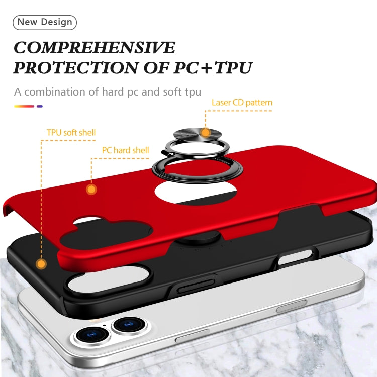 For iPhone 16 Plus PC Hybrid TPU Magnetic Ring Holder Phone Case(Red) - iPhone 16 Plus Cases by buy2fix | Online Shopping UK | buy2fix