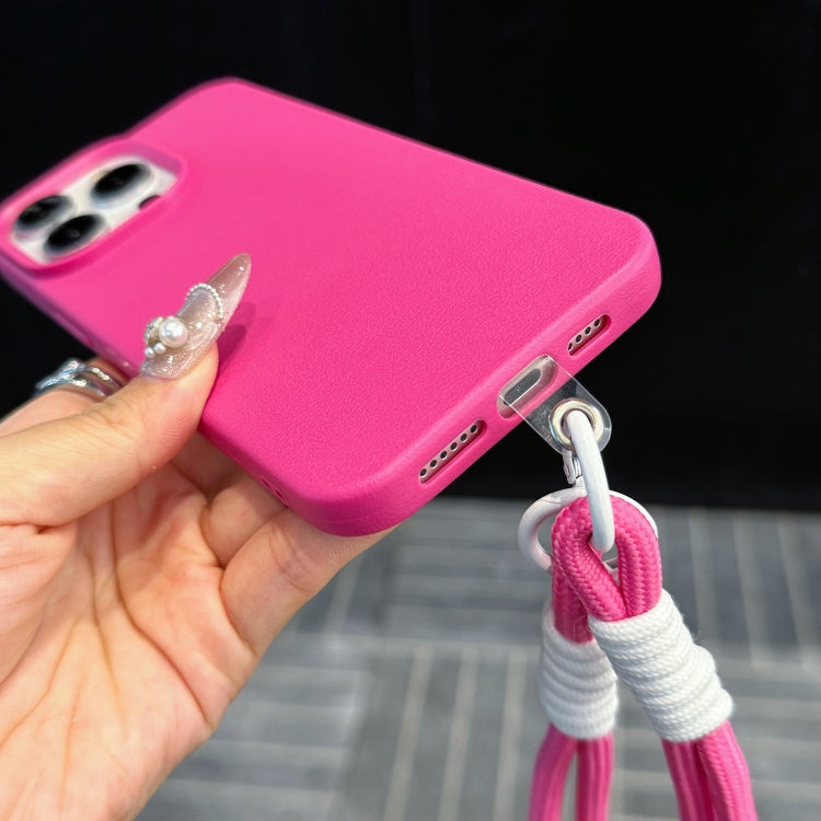 For iPhone 16 Pro Leather Texture TPU Full Coverage Phone Case with Lanyard(Pink) - iPhone 16 Pro Cases by buy2fix | Online Shopping UK | buy2fix