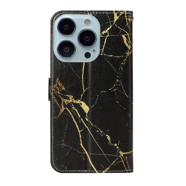 For iPhone 16 Pro Colored Drawing Marble Pattern Leather Phone Case(Black Gold Marble) - iPhone 16 Pro Cases by buy2fix | Online Shopping UK | buy2fix