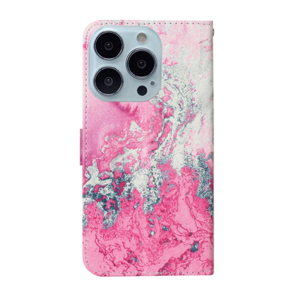 For iPhone 16 Pro Colored Drawing Marble Pattern Leather Phone Case(Pink Seawater) - iPhone 16 Pro Cases by buy2fix | Online Shopping UK | buy2fix