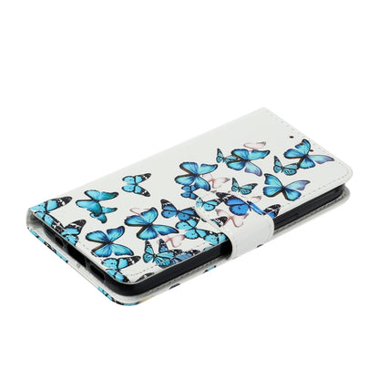 For iPhone 16 Plus Colored Drawing Marble Pattern Leather Phone Case(Little Blue Butterflies) - iPhone 16 Plus Cases by buy2fix | Online Shopping UK | buy2fix