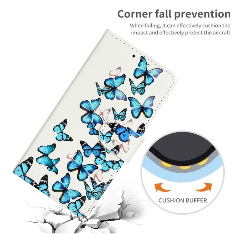 For iPhone 16 Plus Colored Drawing Marble Pattern Leather Phone Case(Little Blue Butterflies) - iPhone 16 Plus Cases by buy2fix | Online Shopping UK | buy2fix