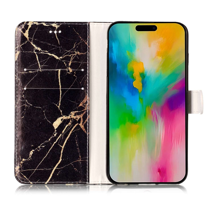 For iPhone 16 Colored Drawing Marble Pattern Leather Phone Case(Black Gold Marble) - iPhone 16 Cases by buy2fix | Online Shopping UK | buy2fix