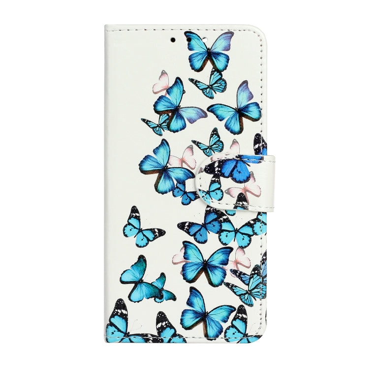 For iPhone 16 Colored Drawing Marble Pattern Leather Phone Case(Little Blue Butterflies) - iPhone 16 Cases by buy2fix | Online Shopping UK | buy2fix