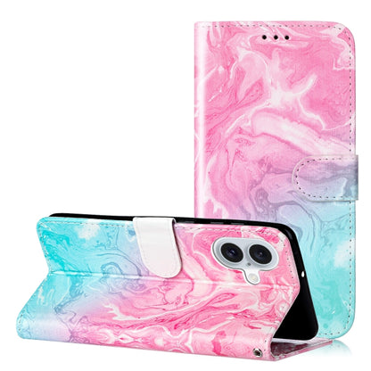 For iPhone 16 Colored Drawing Marble Pattern Leather Phone Case(Pink Green Marble) - iPhone 16 Cases by buy2fix | Online Shopping UK | buy2fix