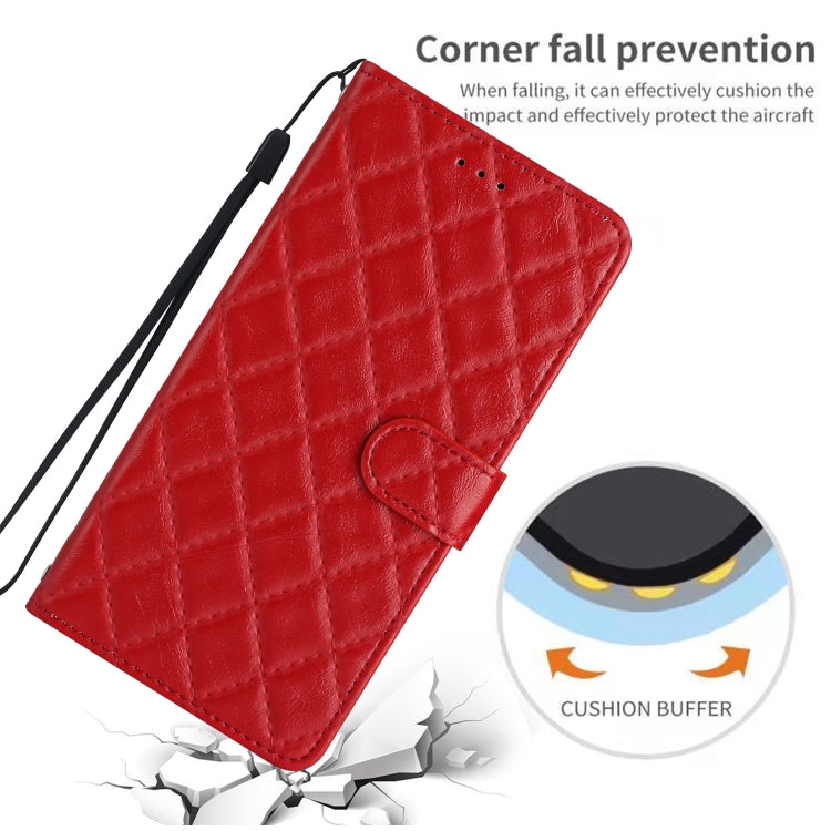 For iPhone 16 Pro Rhombus Lattice Texture Leather Phone Case(Red) - iPhone 16 Pro Cases by buy2fix | Online Shopping UK | buy2fix