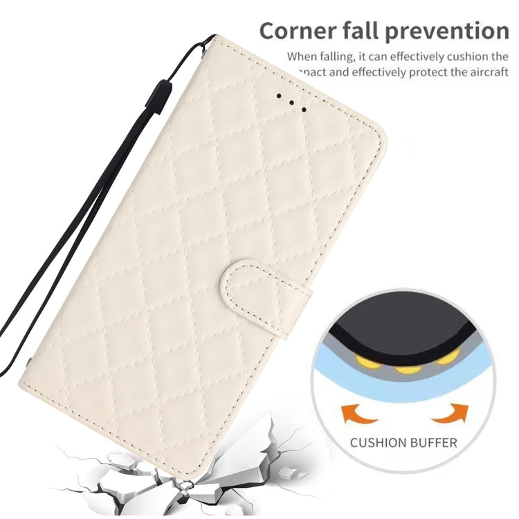 For iPhone 16 Pro Rhombus Lattice Texture Leather Phone Case(White) - iPhone 16 Pro Cases by buy2fix | Online Shopping UK | buy2fix