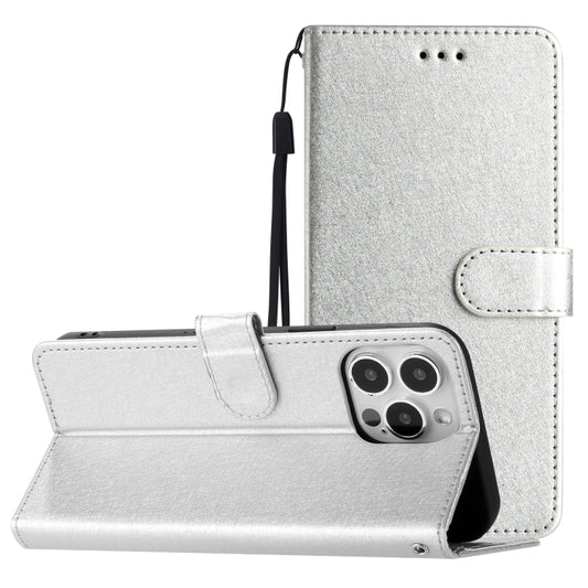 For iPhone 16 Pro Max Silk Texture Horizontal Flip Leather Phone Case(Silver) - iPhone 16 Pro Max Cases by buy2fix | Online Shopping UK | buy2fix