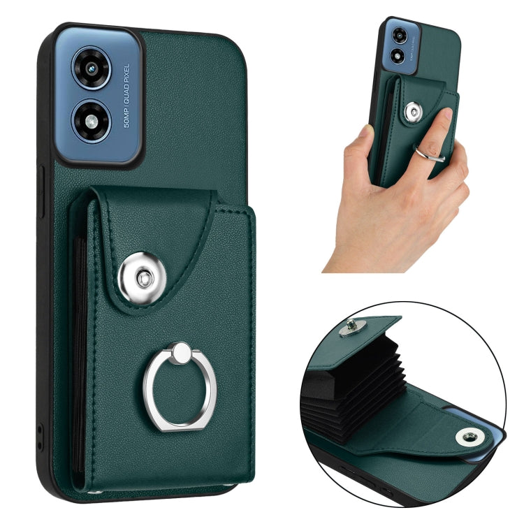 For Motorola Moto G Play 2024 5G Organ Card Bag Ring Holder Phone Case(Green) - Motorola Cases by buy2fix | Online Shopping UK | buy2fix