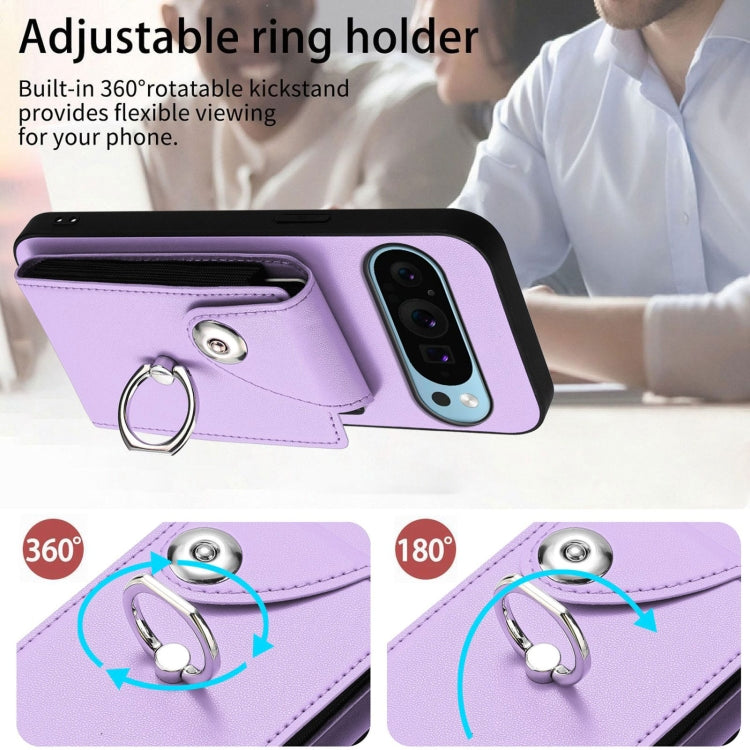 For Google Pixel 9 Pro XL Organ Card Bag Ring Holder Phone Case(Purple) - Google Cases by buy2fix | Online Shopping UK | buy2fix