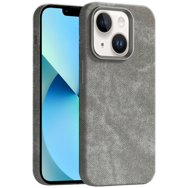 For iPhone 13 Skin Feel Denim Leather MagSafe Phone Case(Grey) - iPhone 13 Cases by buy2fix | Online Shopping UK | buy2fix