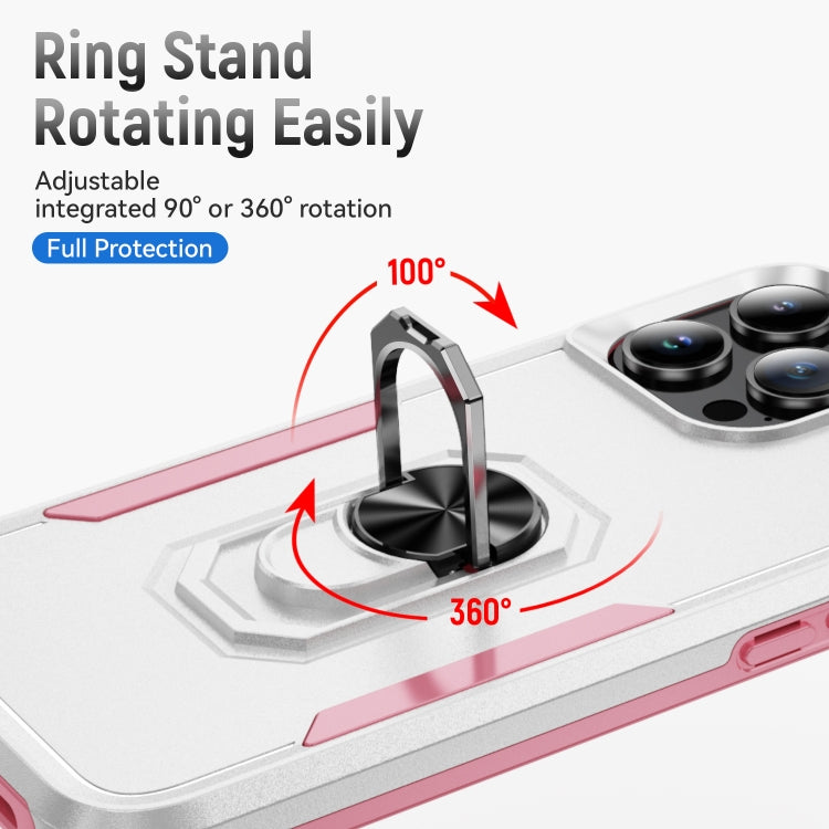 For iPhone 16 Pro Pioneer Armor Heavy Duty PC + TPU Phone Case with Holder(White+Pink) - iPhone 16 Pro Cases by buy2fix | Online Shopping UK | buy2fix