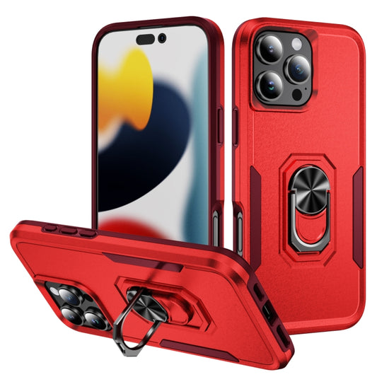 For iPhone 16 Pro Pioneer Armor Heavy Duty PC + TPU Phone Case with Holder(Red+Rose Red) - iPhone 16 Pro Cases by buy2fix | Online Shopping UK | buy2fix