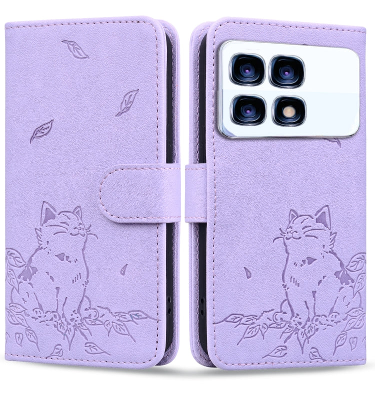 For Redmi K70 Ultra Cute Cat Embossed Leather Phone Case(Purple) - Xiaomi Cases by buy2fix | Online Shopping UK | buy2fix