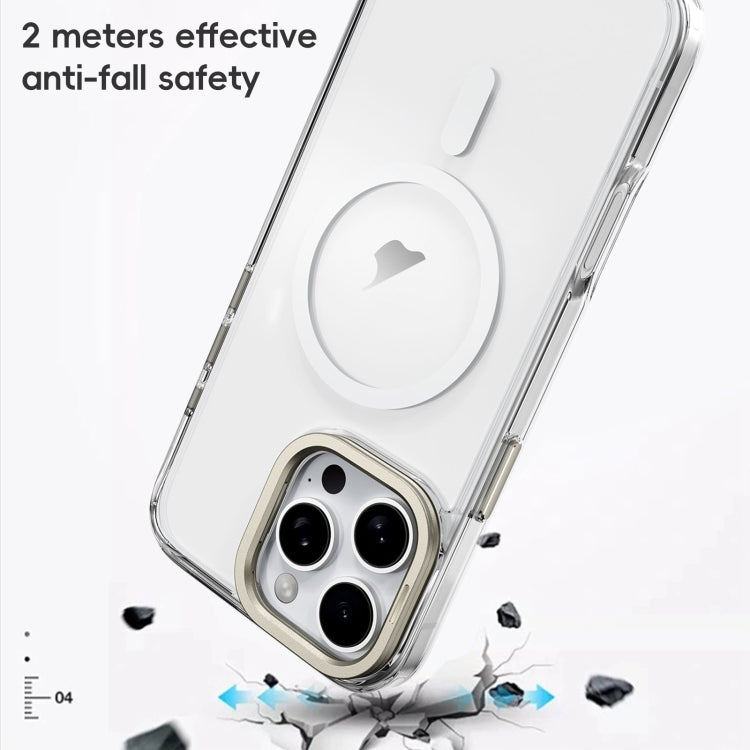 For iPhone 16 Pro Max Frosted Crystal Clear Lens Holder MagSafe Magnetic Phone Case(Transparent Titanium Blue) - iPhone 16 Pro Max Cases by buy2fix | Online Shopping UK | buy2fix