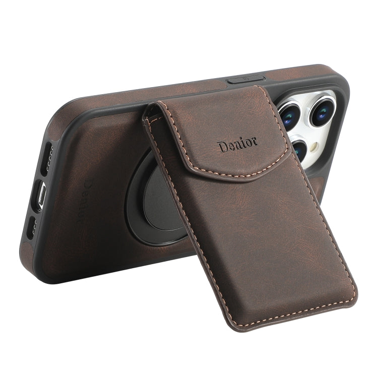 For iPhone 15 Plus / 14 Plus Denior D20 Skin Feel MagSafe Holder Detachable Card Slot Phone Case(Brown) - iPhone 15 Plus Cases by Denior | Online Shopping UK | buy2fix