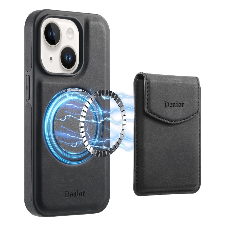 For iPhone 15 Denior D20 Skin Feel MagSafe Holder Detachable Card Slot Phone Case(Black) - iPhone 15 Cases by Denior | Online Shopping UK | buy2fix