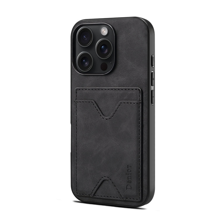 For iPhone 16 Plus Denior D06 PU Back Cover Card Slot Holder Phone Case(Black) - iPhone 16 Plus Cases by Denior | Online Shopping UK | buy2fix