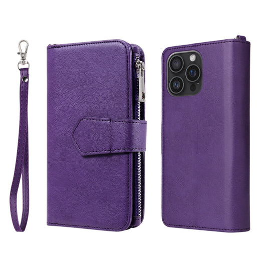 For iPhone 16 Pro Max Solid Color 2 in 1 Zipper Shockproof Phone Case(Purple) - iPhone 16 Pro Max Cases by buy2fix | Online Shopping UK | buy2fix