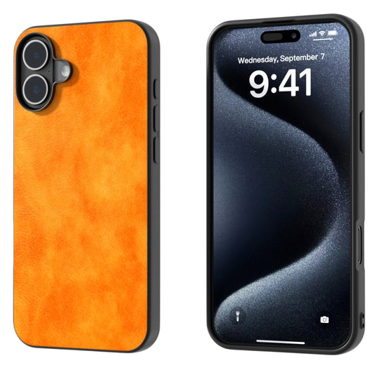 For iPhone 16 Dual Color Lichi Texture PU Phone Case(Orange) - iPhone 16 Cases by buy2fix | Online Shopping UK | buy2fix