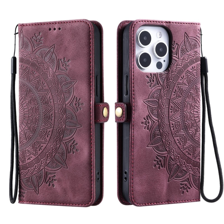 For iPhone 16 Pro Max Skin Feel Totem Embossed Leather Phone Case(Wine Red) - iPhone 16 Pro Max Cases by buy2fix | Online Shopping UK | buy2fix