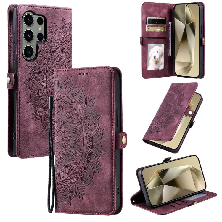 For Samsung Galaxy S25 Ultra 5G Skin Feel Totem Embossed Leather Phone Case(Wine Red) - Galaxy S25 Ultra 5G Cases by buy2fix | Online Shopping UK | buy2fix