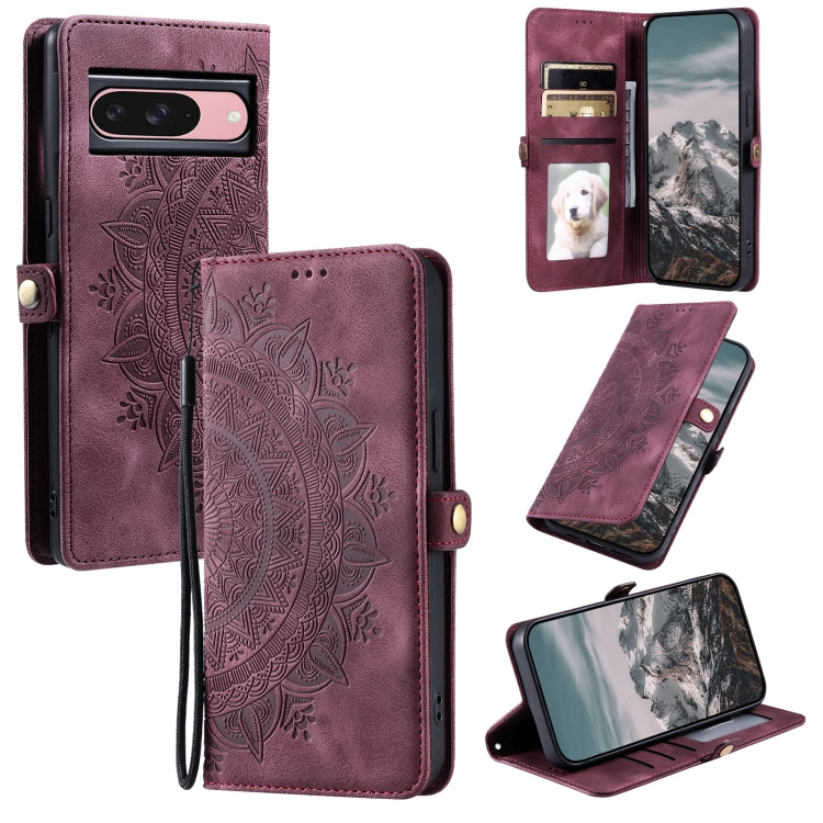 For Google Pixel 9 / 9 Pro Skin Feel Totem Embossed Leather Phone Case(Wine Red) - Google Cases by buy2fix | Online Shopping UK | buy2fix