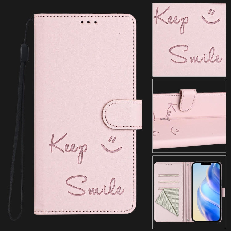 For iPhone 16 Pro Smile Embossing RFID Leather Phone Case(Pink) - iPhone 16 Pro Cases by buy2fix | Online Shopping UK | buy2fix