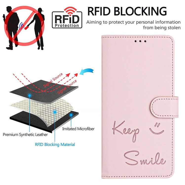 For iPhone 16 Pro Smile Embossing RFID Leather Phone Case(Pink) - iPhone 16 Pro Cases by buy2fix | Online Shopping UK | buy2fix