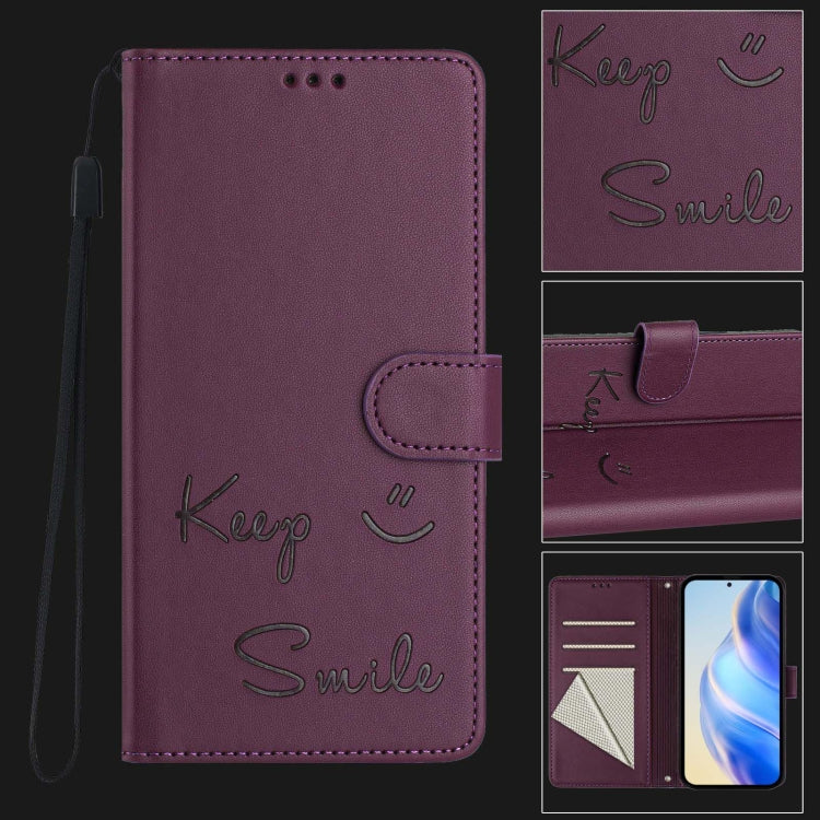 For Samsung Galaxy S25 5G Smile Embossing RFID Leather Phone Case(Violet) - Galaxy S25 5G Cases by buy2fix | Online Shopping UK | buy2fix