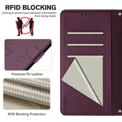 For Samsung Galaxy S25 5G Smile Embossing RFID Leather Phone Case(Violet) - Galaxy S25 5G Cases by buy2fix | Online Shopping UK | buy2fix