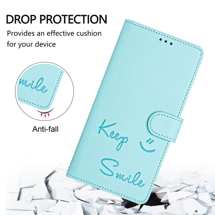 For Samsung Galaxy S25 Ultra 5G Smile Embossing RFID Leather Phone Case(Mint Green) - Galaxy S25 Ultra 5G Cases by buy2fix | Online Shopping UK | buy2fix