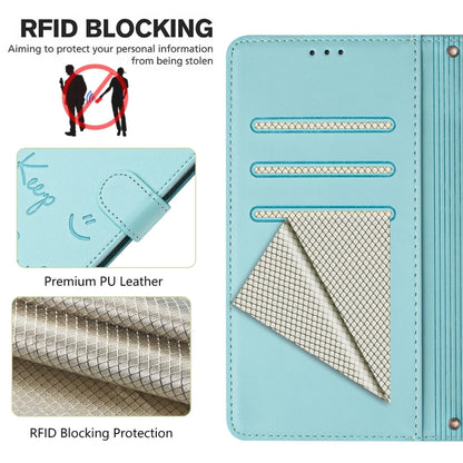 For Samsung Galaxy S25 Ultra 5G Smile Embossing RFID Leather Phone Case(Mint Green) - Galaxy S25 Ultra 5G Cases by buy2fix | Online Shopping UK | buy2fix