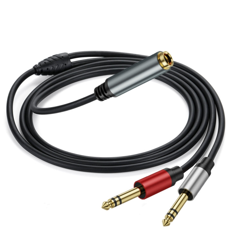 2m Gold Plated 6.35mm Female to 2 x 6.35mm Male Stereo Audio Adapter Y Splitter Cable(Black) - Video & Audio Cable by buy2fix | Online Shopping UK | buy2fix