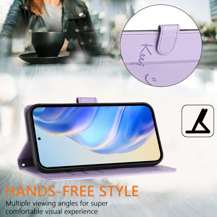 For Motorola Moto G Power 5G 2024 Smile Embossing RFID Leather Phone Case(Light Purple) - Motorola Cases by buy2fix | Online Shopping UK | buy2fix