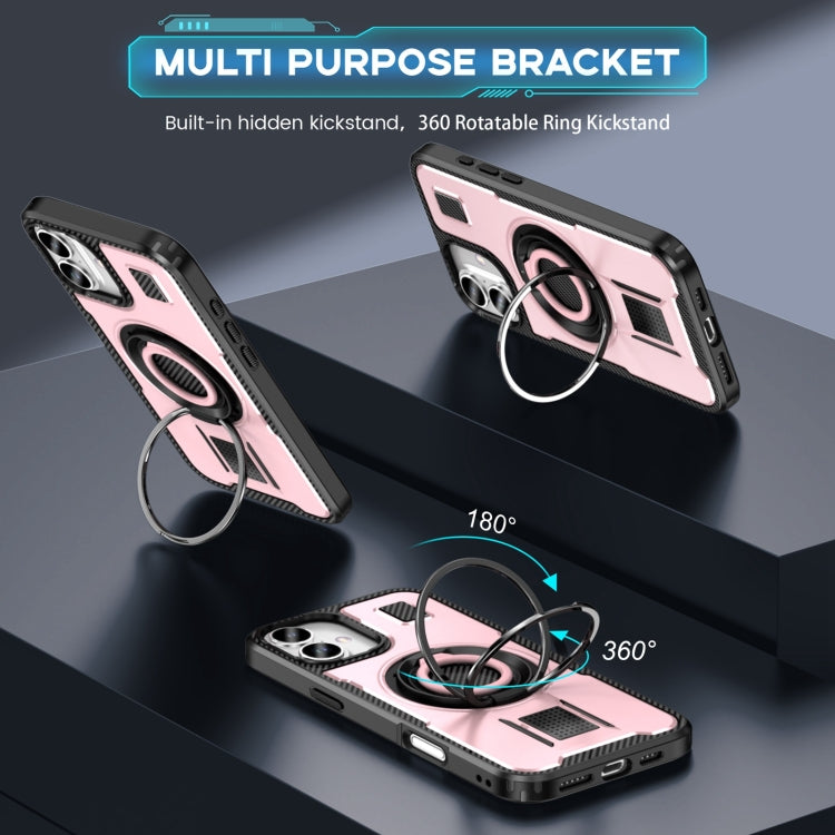 For iPhone 16 Ring Holder Carbon Fiber PC Hybrid TPU Phone Case(Rose Gold) - iPhone 16 Cases by buy2fix | Online Shopping UK | buy2fix