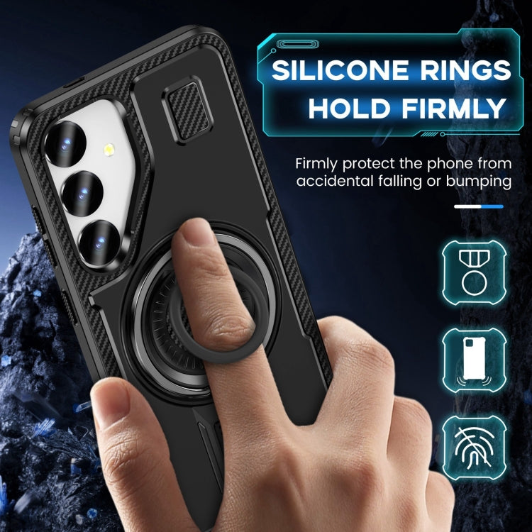 For Samsung Galaxy S25 5G Ring Holder Carbon Fiber PC Hybrid TPU Phone Case(Black) - Galaxy S25 5G Cases by buy2fix | Online Shopping UK | buy2fix