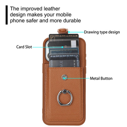 For iPhone 16 Litchi Texture Drawing Card Bag Ring Holder Phone Case(Brown) - iPhone 16 Cases by buy2fix | Online Shopping UK | buy2fix