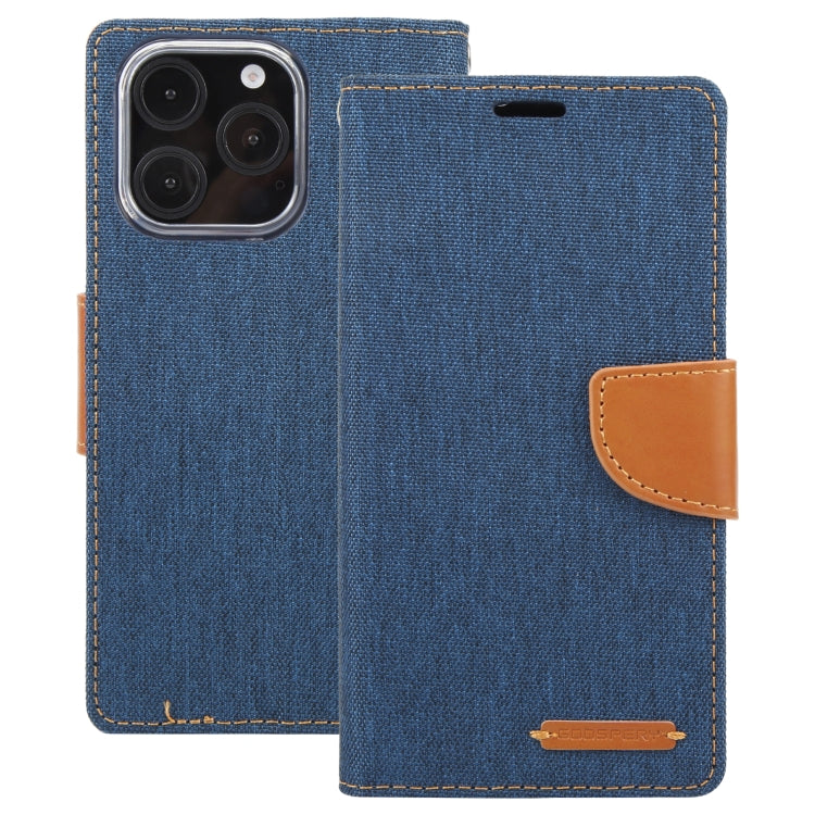 For iPhone 16 Pro Max GOOSPERY CANVAS DIARY Fabric Texture Flip Leather Phone Case(Navy Blue) - iPhone 16 Pro Max Cases by GOOSPERY | Online Shopping UK | buy2fix