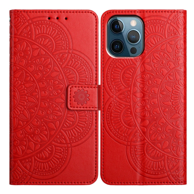 For iPhone 16 Pro Flower Embossed Leather Phone Case(Red) - iPhone 16 Pro Cases by buy2fix | Online Shopping UK | buy2fix